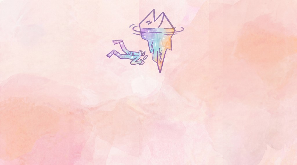 Illustration of a diver examining an iceberg: metaphor for insights beneath the surface of launches and creators.